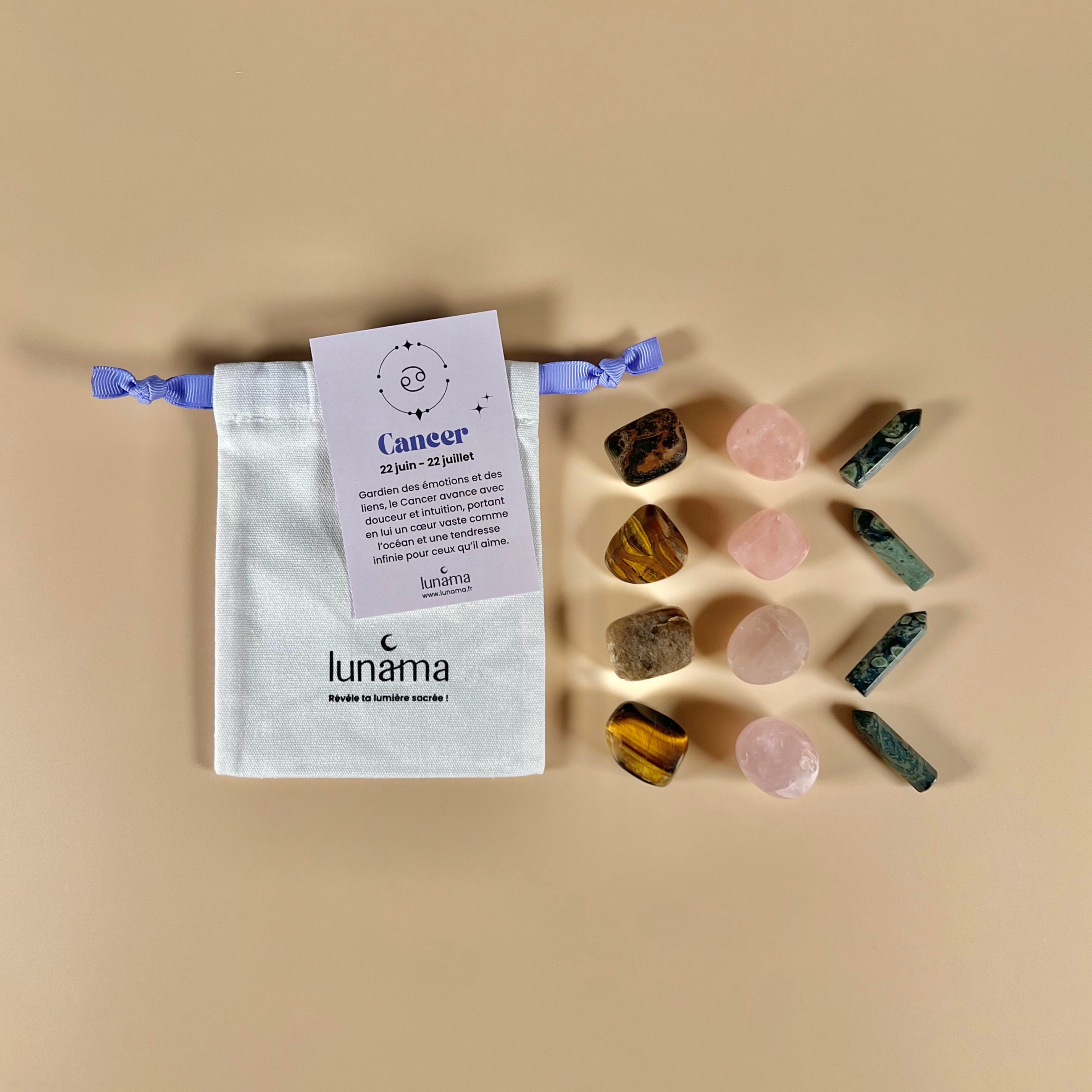 kit pochon pierres de lithotherapie signe astrologique cancer