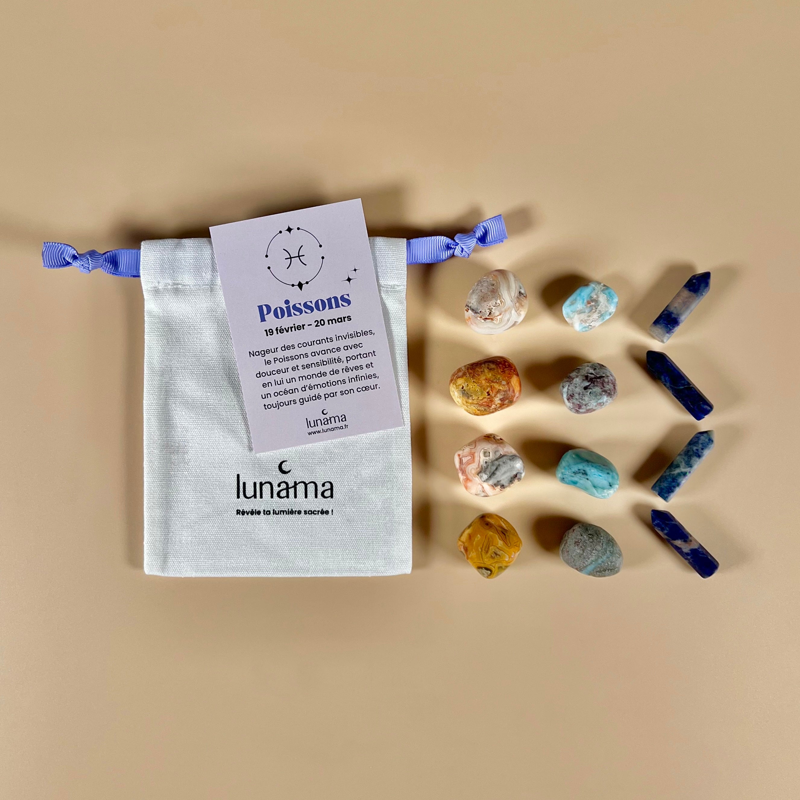 kit pochon pierres de lithotherapie signe astrologique poissons