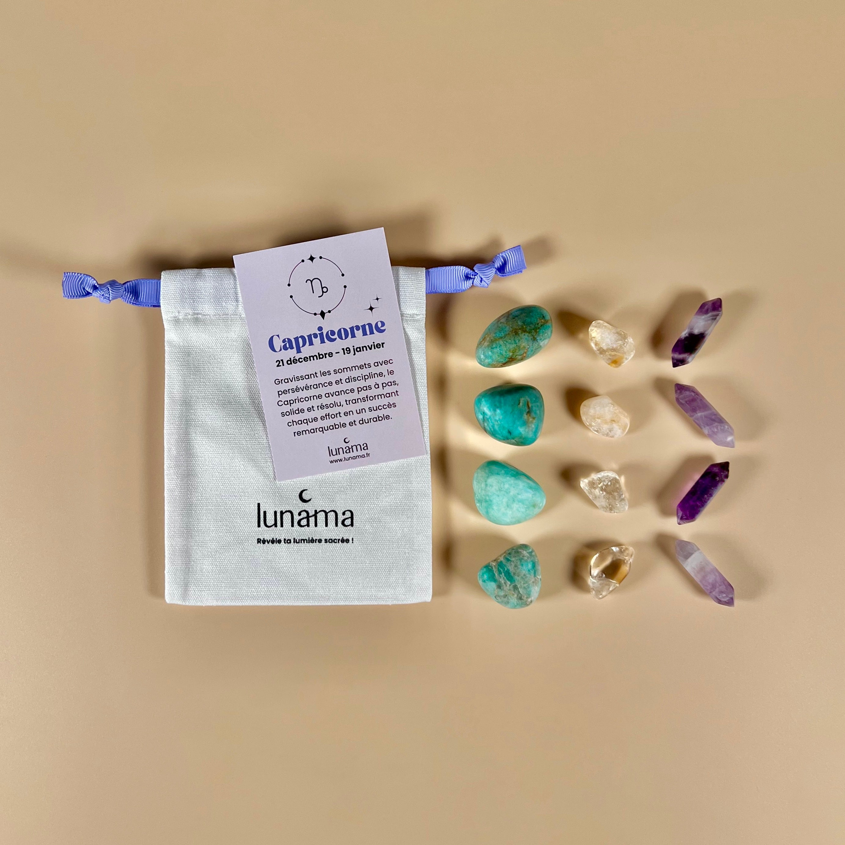 kit pochon pierres de lithotherapie signe astrologique capricorne