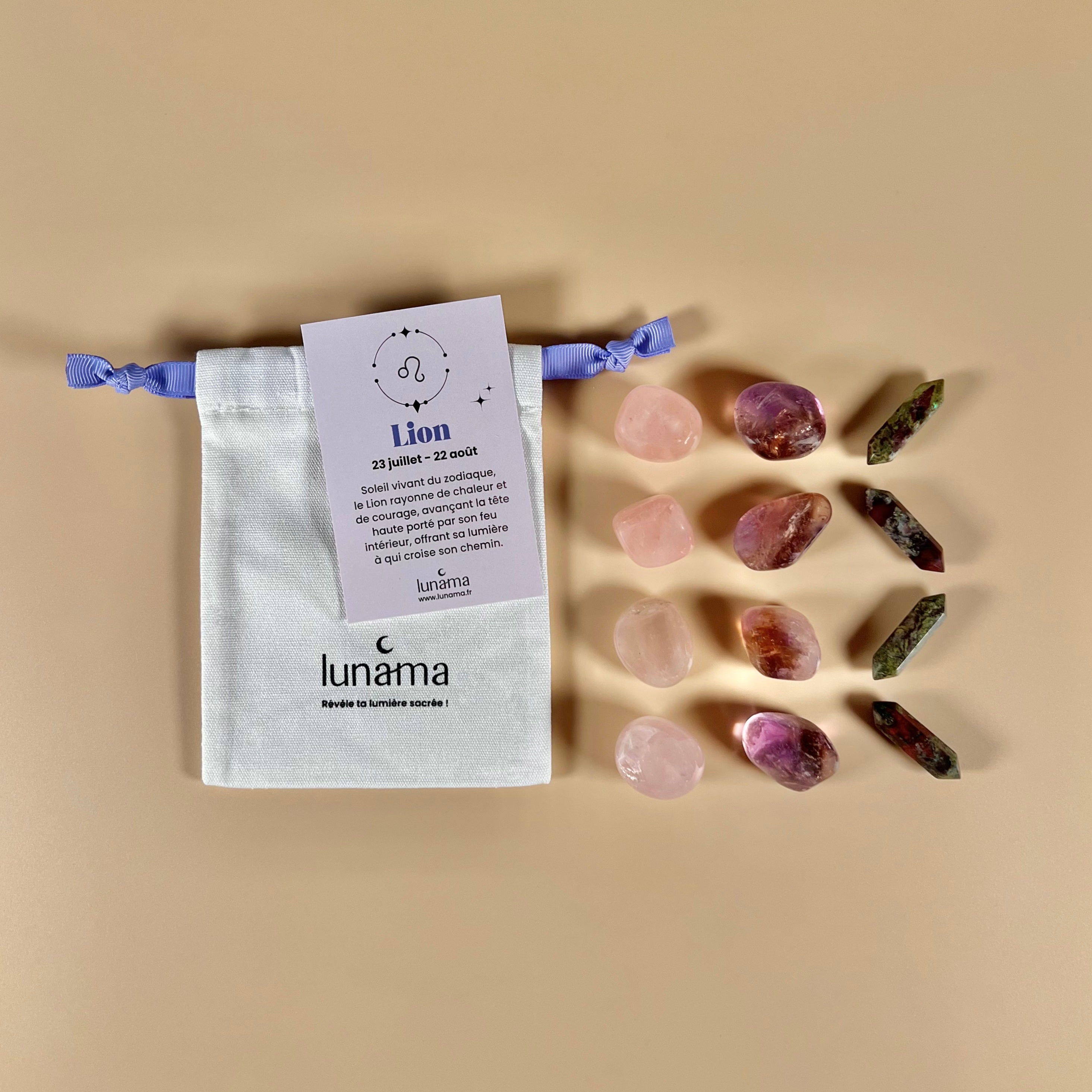 kit pochon pierres de lithotherapie signe astrologique lion